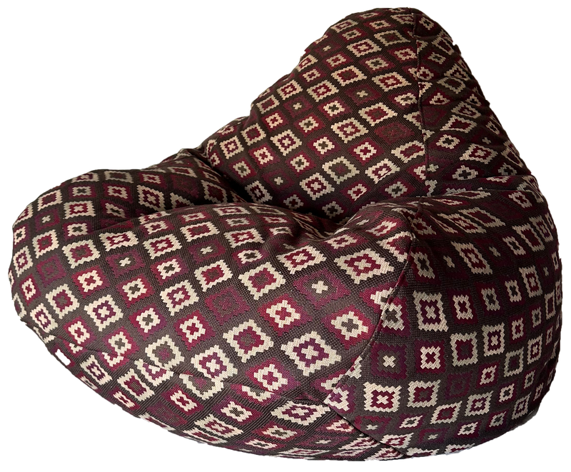 Warwick Jacquard Kilim Geometric Squares Bean Bag In Burgandy Red